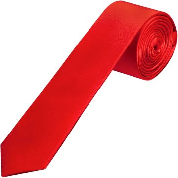Plain Bright Red Satin Silk Skinny Men's Tie