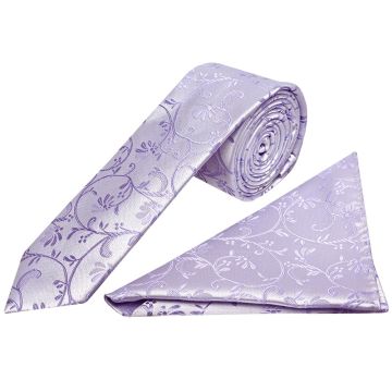 Lilac Floral Skinny Men's Tie and Pocket Square Set