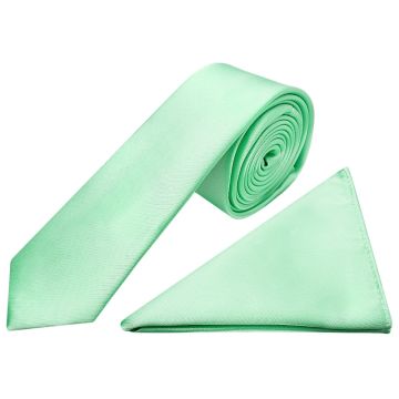 Plain Seafoam Green Satin Skinny Mens Tie and Pocket Square Set