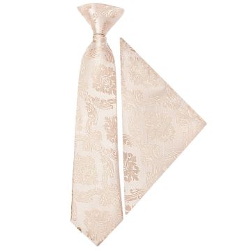 Pre Tied Nude Paisley Boys Tie and Pocket Square Set Age 4-7