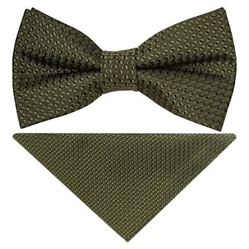 Pre Tied Olive Green Textured Boys Bow Tie and Pocket Square Set