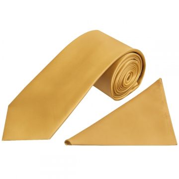Plain Caramel Satin Classic Men's Tie and Pocket Square Set