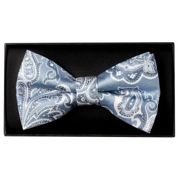 Blue and Silver Paisley Handmade Mens Bow Tie 
