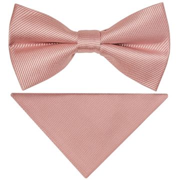 Pre Tied Dusty Rose Silk Twill Boys Bow Tie and Pocket Square Set Age 8-11