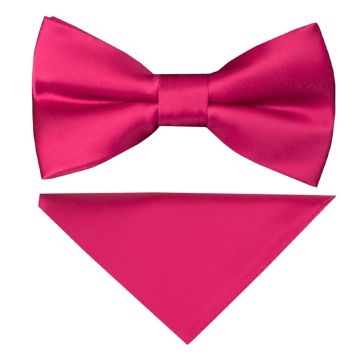 Pre Tied Cerise Pink Boys Bow Tie and Pocket Square Set Age 4-7