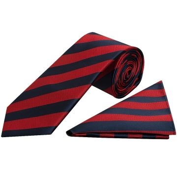 Navy and Red Striped Classic Men's Tie and Pocket Square Set