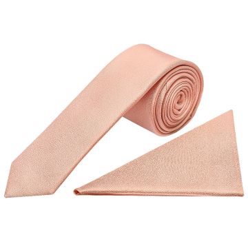 Plain Rose Quartz Silk Skinny Men's Tie and Pocket Square Set