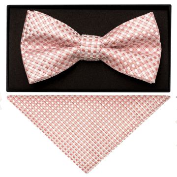 Rose Gold Diamond Neat Mens Bow Tie and Pocket Square Set
