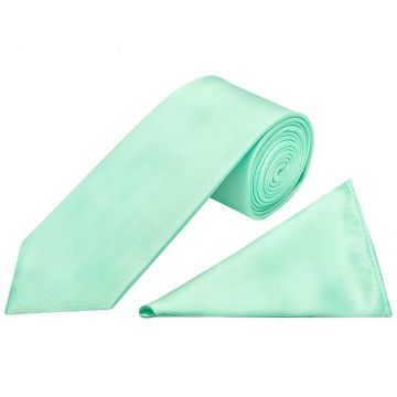 Plain Mint Green Satin Classic Men's Tie and Pocket Square Set
