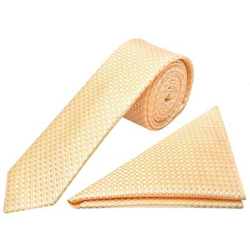Gold Diamond Neat Skinny Men's Tie and Pocket Square Set