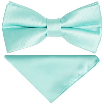 Pre Tied Plain Aqua Boys Bow Tie and Pocket Square Set Age 8-11