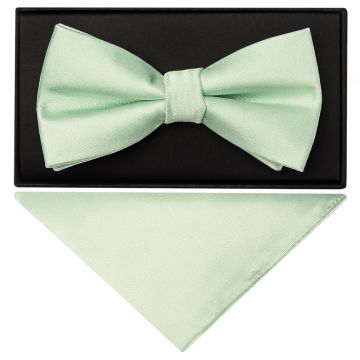 Pale Mint Handmade Mens Bow Tie and Pocket Square Set