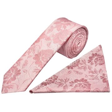 Rose Flower Skinny Men's Tie and Pocket Square Set