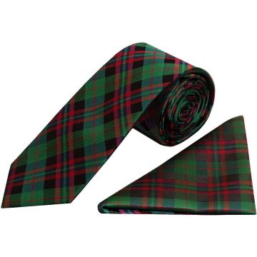 Green and Red Tartan Silk Classic Men's Tie and Pocket Square Set