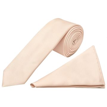Plain Blush Satin Skinny Men's Tie and Pocket Square Set