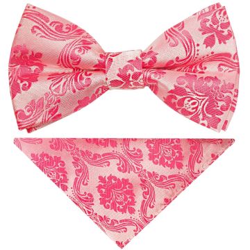 Pre Tied Light Coral Paisley Boys Bow Tie and Pocket Square Set