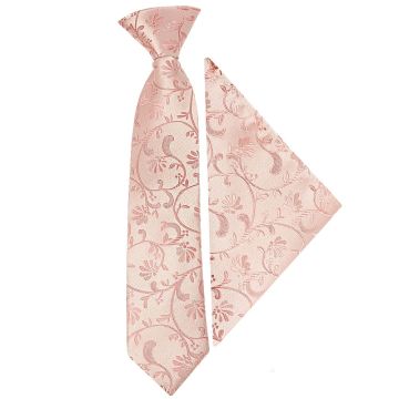 Pre Tied Rose Gold Floral Boys Tie and Pocket Square Set Age 4-7