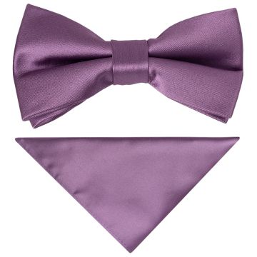 Pre Tied Plain Light Mauve Boys Bow Tie and Pocket Square Set
