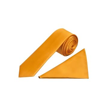 Plain Rust Satin Skinny Boys Tie and Pocket Square Set