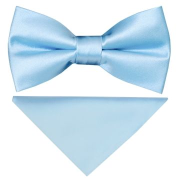 END OF SEASON Plain Sky Blue Handmade Boys Bow Tie and Pocket Square Set Age 4-7