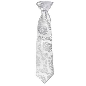 Pre Tied Silver Paisley Boys Tie Age 4-7