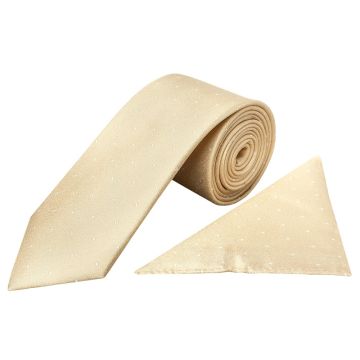 Champagne with White Spot Silk Classic Tie and Pocket Square