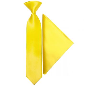 Pre Tied Sunshine Yellow Satin Boys Tie and Pocket Square Set Age 4-7
