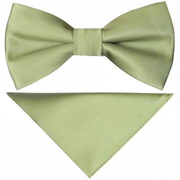 Pre Tied Sage Green Satin Boys Bow Tie and Pocket Square