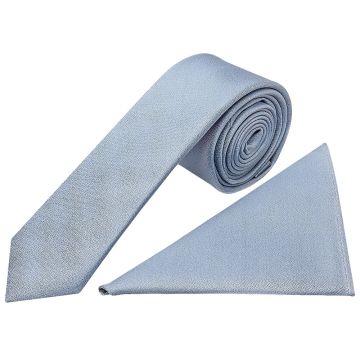 Plain Dusty Blue Silk Skinny Boys Tie and Pocket Square Set