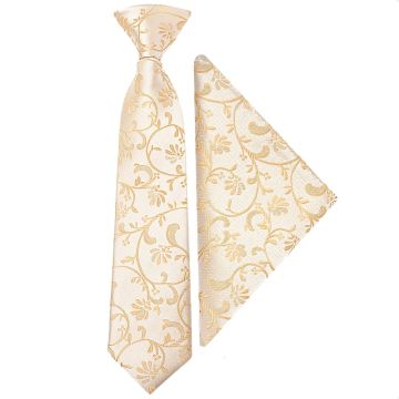 Pre Tied Caramel Floral Boys Tie and Pocket Square Set Age 4-7
