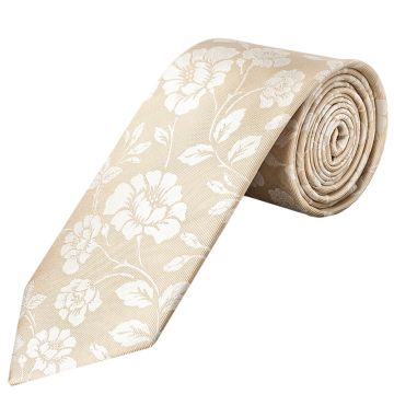 Champagne with White Floral Silk Classic Tie 