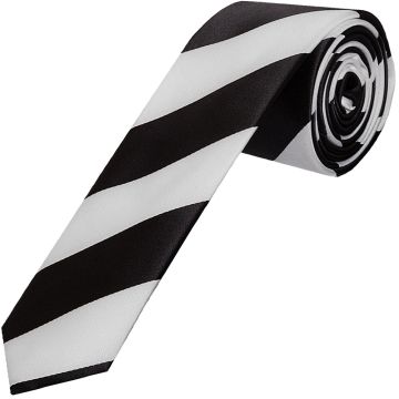Black and White Striped Hand Made Skinny Men's Football Tie
