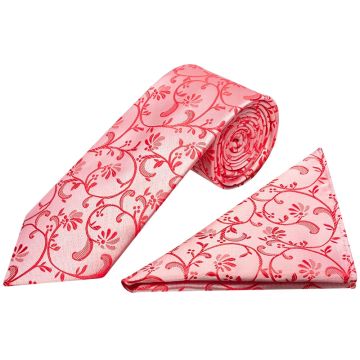 Bright Red Floral Classic Men's Tie and Pocket Square Set