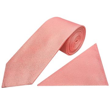 Plain Pink Textured Silk Classic Men's Tie and Pocket Square Set