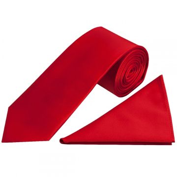 Plain Scarlet Red Satin Classic Men's Tie  and Pocket Square Set