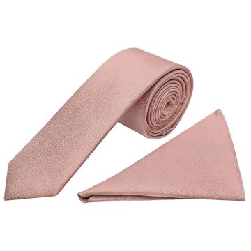 Plain Rose Gold Silk Skinny Men's Tie and Pocket Square Set