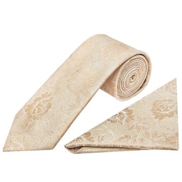 Gold Flower Classic Men's Tie and Pocket Square Set