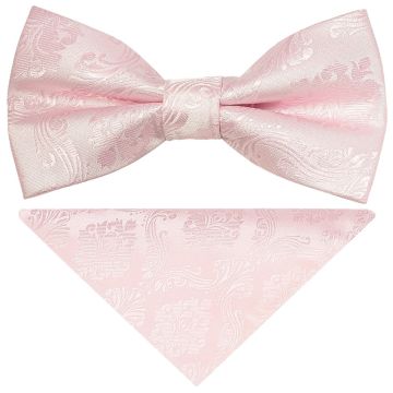 Pre Tied Blush Pink Paisley Boys Bow Tie and Pocket Square Set
