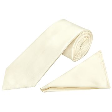 Plain Off White Satin Classic Men's Tie and Pocket Square Set