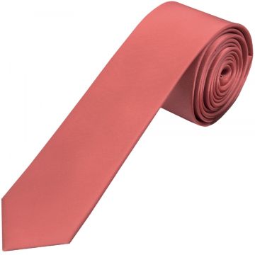 Plain Light Coral Satin Silk Skinny Men's Tie