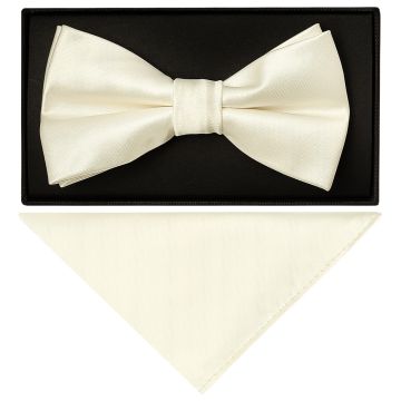 Plain Off White Hand Made Mens Bow Tie and Pocket Square Set