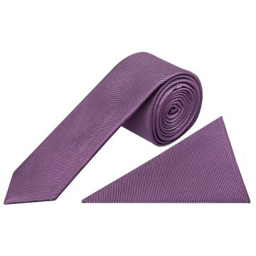 Mauve Silk Twill Skinny Men's Tie and Pocket Square Set