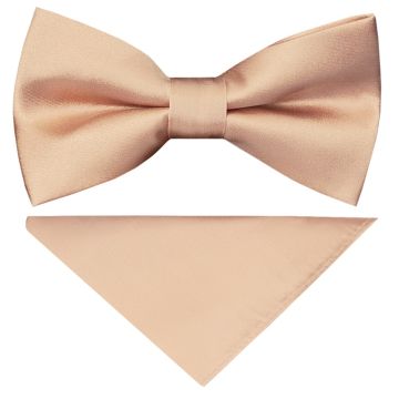 Pre Tied Light Peach Satin Silk Boys Bow Tie and Pocket Square Set