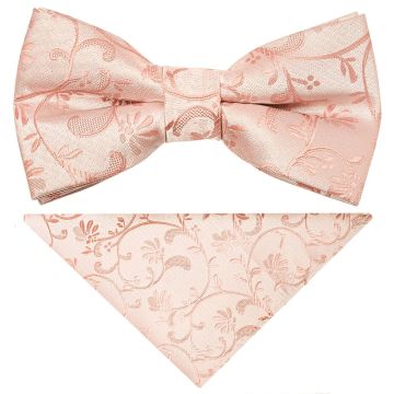 Pre Tied Rose Quartz Floral Boys Bow Tie and Pocket Square Set