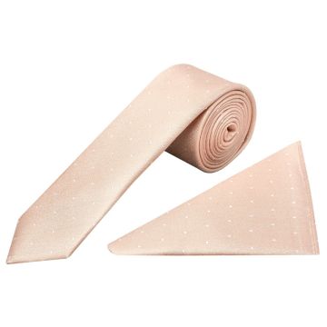 Pink with White Spot Silk Skinny Tie and Pocket Square Set
