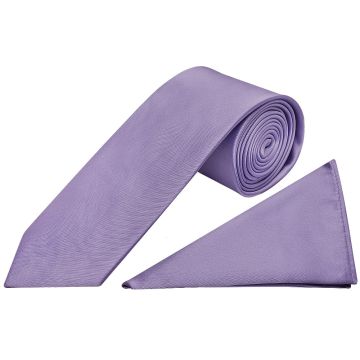 Plain Lilac Satin Classic Men's Tie and Pocket Square Set