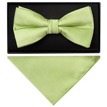 Plain Light Sage Handmade Mens Bow Tie and Pocket Square Set