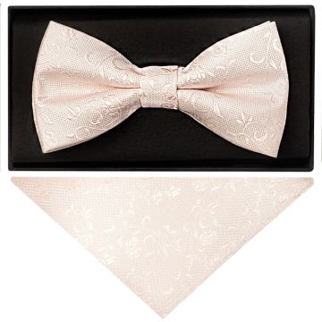 Blush Textured Floral Mens Bow Tie and Pocket Square Set