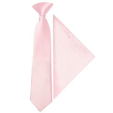 Pre Tied Baby Pink Satin Boys Tie and Pocket Square Set Age 4-7