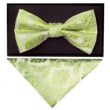 Sage Green Paisley Handmade Mens Bow Tie and Pocket Square
